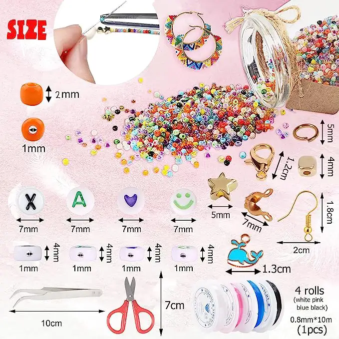 Small Glass Seed Bead Bracelet Making Kit Crystal Lampwork & Glass Beads for Jewelry & Crafts Gifts