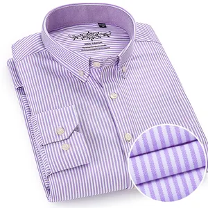 2024 TC 60% cotton Classic Oxford spinning men's long-sleeved vertical striped collar pointed button pockets casual shirts