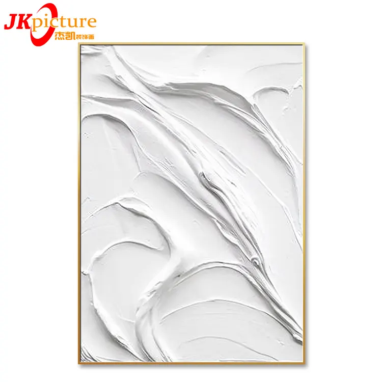 100% Hand Painted White Vertical Stripes Modern Thick Texture White Canvas Brushes Painting 3d Wall Art Thick
