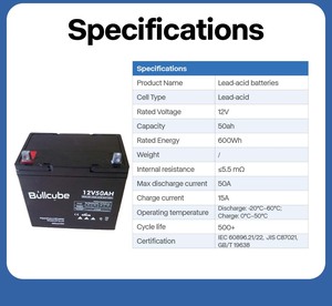 Batterie au plomb-acide Bullcube au prix d'usine, 12V 50Ah, batteries pour l'énergie domestique GX-1250-LA, batterie au plomb-acide 12V, batterie au plomb-acide B - Product Image 3