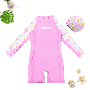 Một mảnh beachwear hoa dễ thương đơn giản Daisy phim hoạt hình thể thao quần áo nhanh chóng làm khô dài tay áo tắm thiết lập với nắp - Product Image 2