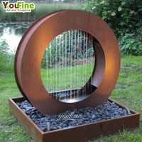 Sculpture en acier Corten, Fontaine à rideau d'eau en acier patiné pour Jardin, Extérieur, Parc, Place publique, Hôtel, Aménagement paysager moderne