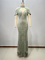 Robe longue moulante à col halter avec chaîne de perles pour femme, robe de soirée de luxe légère