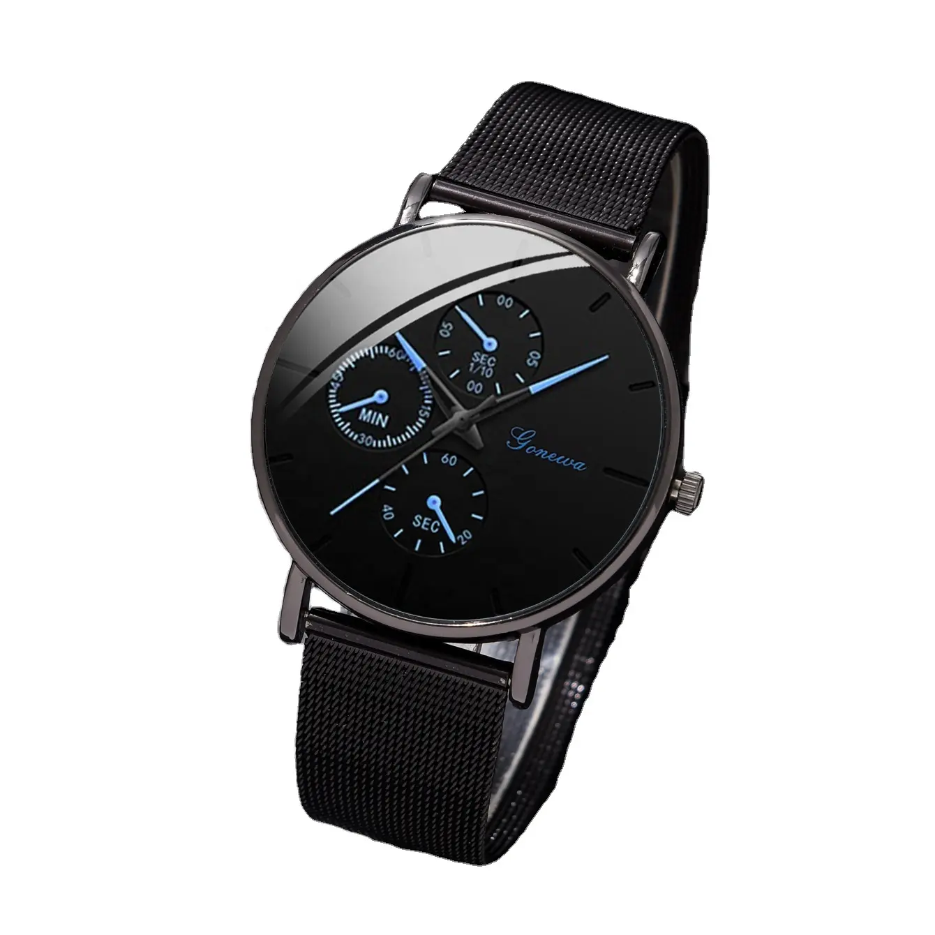 Y84 Hot Selling Business Luxe Zwarte Ronde Pu Lederen Band Genèva Armband Quartz Horloges Voor Mannen