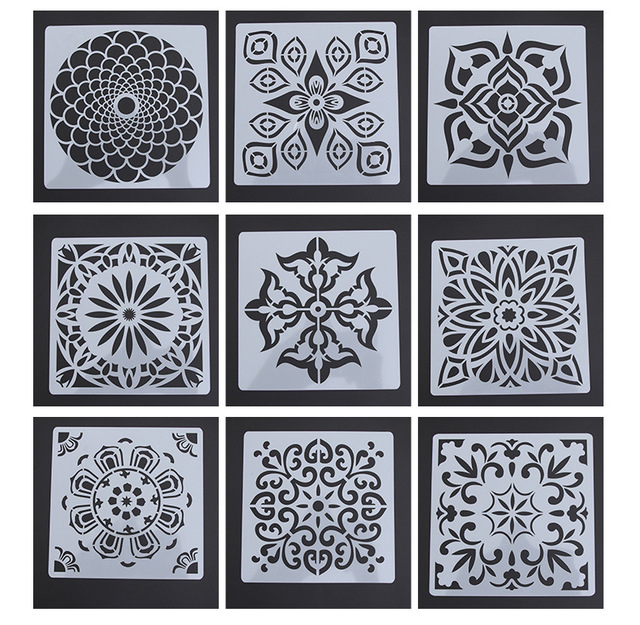 Oem Label Plastic Material Custom Shape Art Painting Template DiaryJournal Stencil Set 9 Pcs Painting Stencil