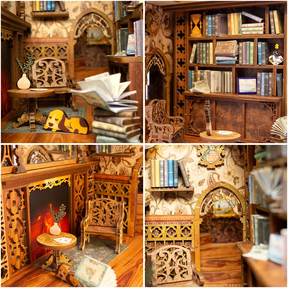 CuteBee 3D teka-teki kayu Eternal Bookstore buatan tangan kerajinan rumah boneka dengan cahaya bangunan Model mainan buku Nook Kit