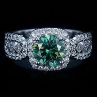 Bague de fiançailles et de mariage en argent sterling S925 avec moissanite rose de 1 carat, sertie de dentelle de luxe, style princesse carrée