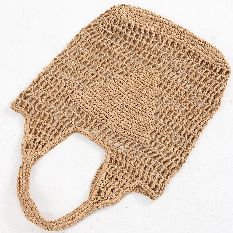 2024 Crochet Túi Handmade Thêu Logo dệt kim túi lưới Rỗng ra công suất lớn bãi biển mùa hè rơm dệt Túi xách