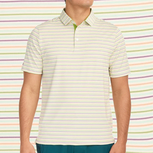 เสื้อยืดสำหรับผู้ชายเสื้อโปโลใส่เล่นกอล์ฟลายริ้วลายทางแบบเรียบผ้าโพลีเอสเตอร์แห้งเข้ารูปพิมพ์แบบกำหนดเองพร้อมโลโก้ปัก - Product Image 1