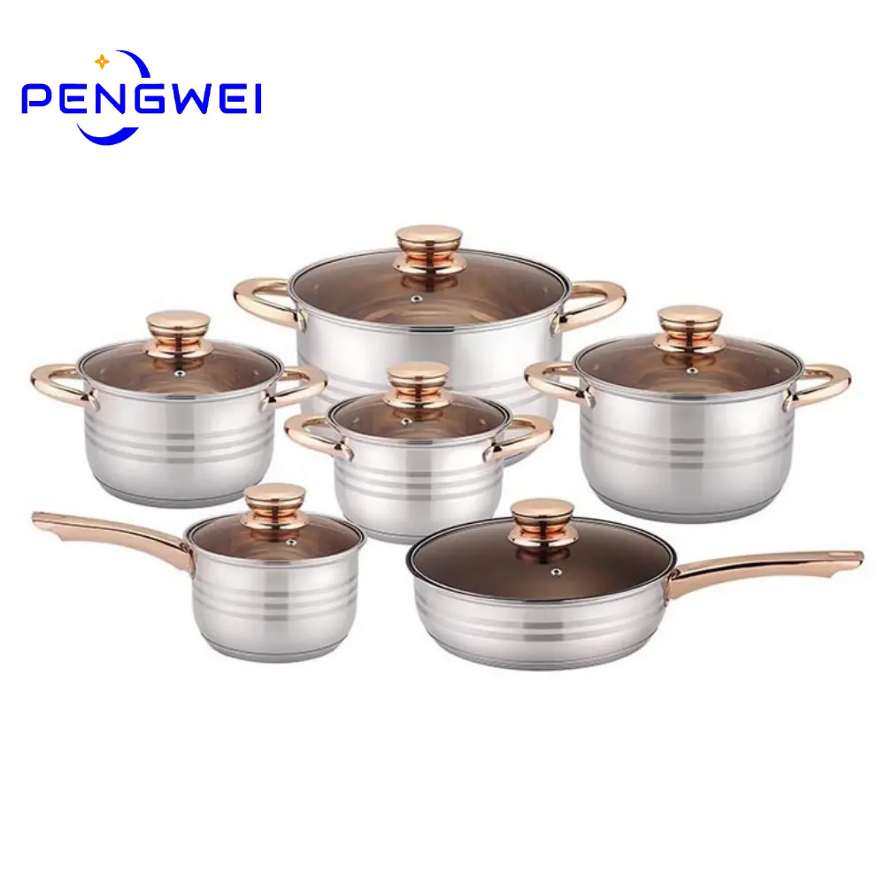 OEM Non Sticky Frying Pan And cooking pots set cookware Stainless Steel Kitchenware Pot Set with Clear Glass cover