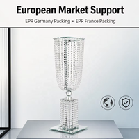 Support à fleurs haut en verre et cristal transparent brillant pour centres de table de scène de mariage (vente en gros)