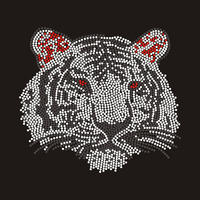 Desain Logo Harimau Kristal Rhinestone Flatback Vinyl Custom Hot-Fix, Transfer Setrika untuk Pakaian, Cetak Transfer Panas, Ukuran Apa Saja