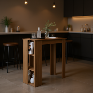 Medium Brown Oak Engineered Wood <b>Bar</b> <b>Table</b> <b>With</b> <b>Storage</b> Shelf Modern Minimalist Design For Home <b>Bar</b> Use - Product Image 2