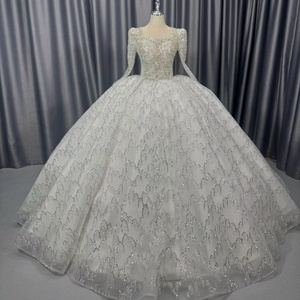 Lscm114 Superbe Robe de Mariée Blanche à Corset Perlé, Motif Écailles, Appliques Scintillantes, Traîne Chapelle Moderne, Coupe Princesse - Product Image 6