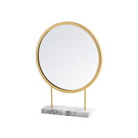 Miroir de maquillage rond doré, élégant et luxueux, avec Base en marbre, décoration de chambre à coucher, vente en gros,