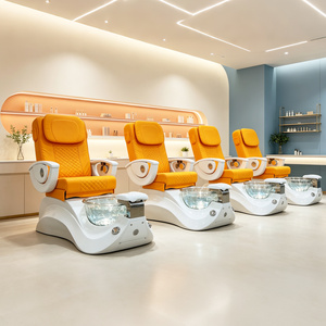 Fauteuils de pédicure modernes de luxe orange électriques inclinables avec pompe de vidange sans tuyau, spa pour manucure, massage des pieds et bain de pieds - Product Image 1