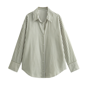 Hauts et Blouse Décontractés pour Femme, Imprimé, Col Rabattu à Boutons, Manches Longues, Style Vintage Rayé pour Printemps-Été - Product Image 2