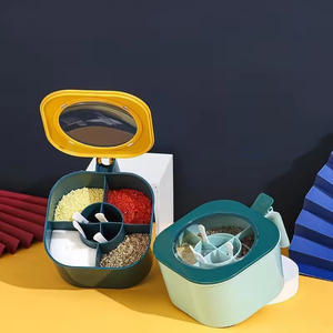 Factory Wholesale <b>Cheap</b> PP 4 Grid Seasoning Spice Container Nordic Style Kitchen Seasoning Storage <b>Box</b> With Lid and Spoon Set - Product Image 2