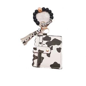 Silicone Bead Wristlet Wallet Keychain Wallet Card Holder Pu Leather Key Chains Tassel Lady Coin Purse <strong>Keyring</strong> Wristlet Key <strong>Ring</strong> - Product Image 5