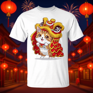 Camiseta con diseño de gato y león de dibujos animados, estilo kawaii, para el Año Nuevo Chino 2025 - Product Image 3
