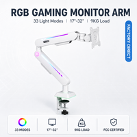 Support de bureau pour moniteur unique à ressort mécanique RGB 33 modes avec contrôle tactile et télécommande pour configuration de bureau de jeu