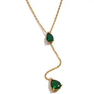 Collier en acier inoxydable pour femmes, vert et blanc, Zircon cubique, minimaliste, élégant, chaîne, breloque Bling, mode, bijoux coréens pour femmes