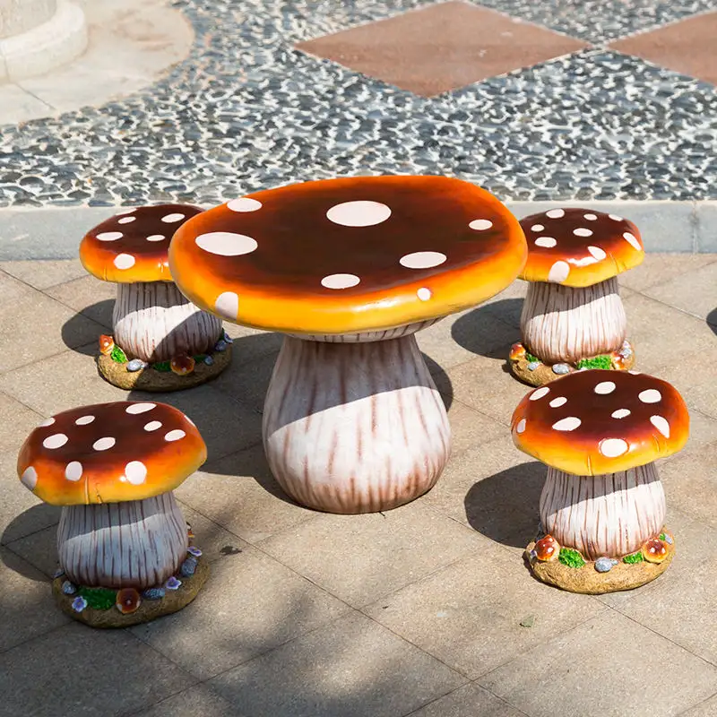 정원용 도매 버섯 의자와 테이블 팝 레진 아트 조각 주문 거대 버섯 조각