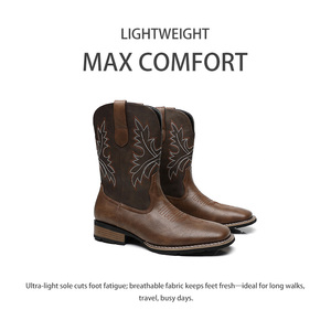 Bottes Western pour Hommes Grande Taille 16, Broderie Classique, Style Biker Rockabilly, Talon Carré, Bottes de Cowboy pour Hommes - Product Image 1