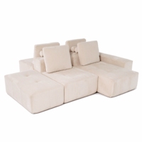Canapé modulaire sectionnel en velours coupé, canapé bas capitonné beige avec chaise longue, combinaison libre pour salon