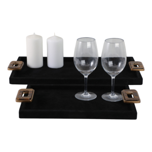 Vassoi Moderni in Legno con Manici Quadrati, Finitura in Velluto Nero, Vassoio Decorativo per Tavolino da Caffè e Centrotavola - Product Image 2