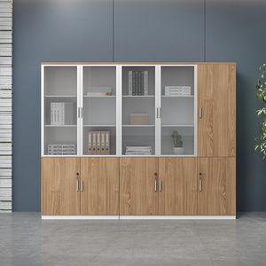Modern Office Bookcase With Glass Doors And Wooden Cabinets For <b>Storage</b> And Archives 5 Floors <b>Filing</b> Cabinet - Product Image 1