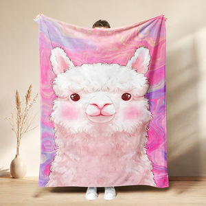 Couverture en flanelle à motif de lama de dessin animé, couverture de sieste respirante et douce pour la peau, pour chambre à coucher, salon, impression personnalisée - Product Image 3