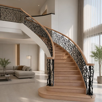 Escalier en colimaçon courbé sur mesure, balustrade en fer forgé faite à la main, marches en bois, fabricant OEM ODM, support de conception CAO
