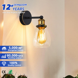Lámpara de Pared Industrial de Hierro y Vidrio E27 con Pantalla Transparente Tipo Campana, Luz Blanca Cálida de 2700K para Sala de Estar, Dormitorio, Hotel, Entrada - Product Image 1