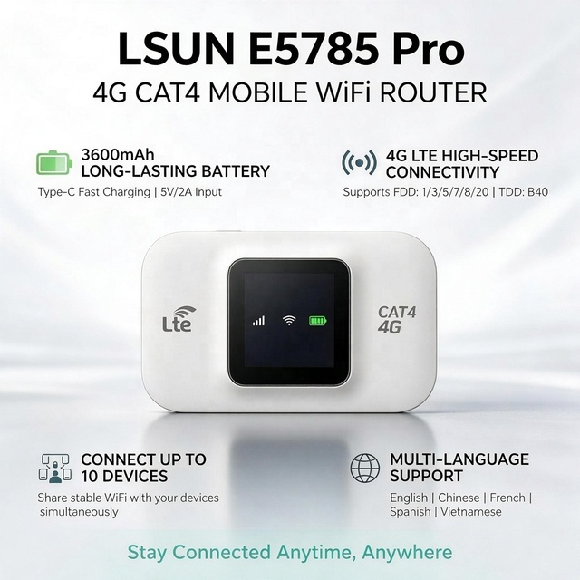 LSUN E5785 Pro 4G Portable WiFi Router with 3600mAh Battery, 4G 3G Pocket Wireless Mobile Hotspot and Firewall for Outdoor Use