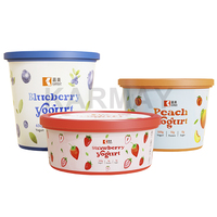 Mini boîte d'emballage de yaourt glacé IML ronde 250g 360ml bac à crème glacée recyclable avec couvercle bac à yaourt avec petite cuillère