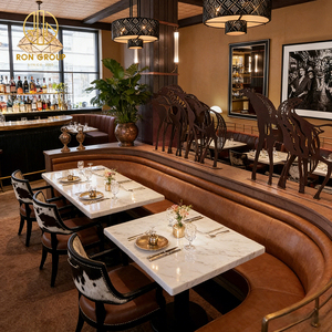 Conjunto <span class=keywords><strong>de</strong></span> Mesa y Sillas Cuadradas <span class=keywords><strong>de</strong></span> <span class=keywords><strong>Cuero</strong></span> Marrón Estilo Retro Americano para Restaurante, Muebles Comerciales - Product Image 5