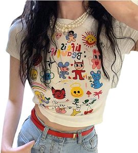 เสื้อยืด Y2K ลายกราฟิกแขนสั้นสำหรับผู้หญิงเสื้อเด็กพิมพ์ลายเซ็กซี่ฤดูร้อน - Product Image 5