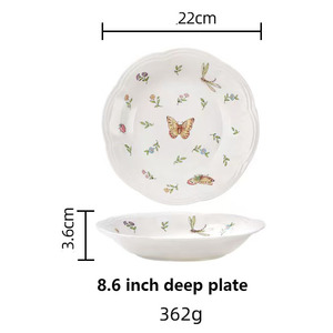 Vaisselle Ménagère Assiette Bol Ensemble Motif Céramique Usine Vente En Gros Papillon Minimaliste Brun Boîte Assiette Blanche Plat Rond, rond - Product Image 3