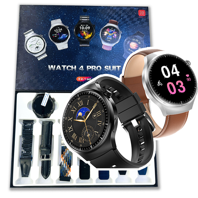 Watch 4 Pro Suit 7 Free Straps Watch4pro Round Smart Watch 1.5 Inch Hiwatch Sport 2024 Reloj Smartwatch for Huawei Redmi Samsung