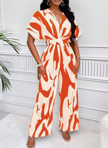 Combinaison pour femme à taille haute, manches bouffantes, imprimé animal peint à la main, polyester, décontractée, pour le bureau, les fêtes, coupe ample, combinaison <span class=keywords><strong>une</strong></span> pièce - Product Image 3