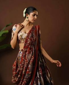 Lehenga Choli con Estampado Kalamkari en Oferta para Damas, Ropa Festiva para Bodas y Recepciones, Traje Tradicional Disponible a Precio de Exportación - Product Image 3