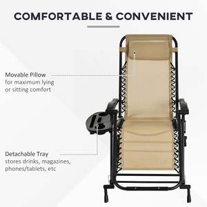 Silla Reclinable Plegable Ligera de Gravedad Cero con Almohada y Portavasos para Uso en Jardín y Exteriores - Product Image 6