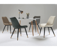 Chaise de salle à manger HANYEE en cuir marron, mobilier de maison, chaises avec pieds en métal, style moderne italien, vente en gros, chaise nordique avec pieds en métal