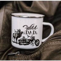 Mug de camping réutilisable vintage à pois avec logo personnalisé, portable, 350 ml, émail blanc, sans BPA, passe au lave-vaisselle