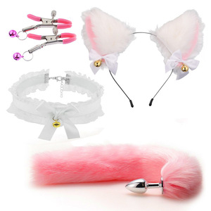 BDSM Animal Play Props Set 4 PCs Metal Fox Anal Plug Lace Collar Plush Hair Band Adultos Juguetes sexuales eróticos - Product Image 6