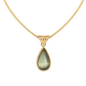 Collier tendance en acier inoxydable avec pendentif goutte d'eau vert translucide et saphir bleu océan, chaîne maille serpent - Product Image 2