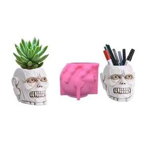 Moule en silicone DIY pour pot à cendres en forme de tête de vampire hideuse avec des dents qui fuient des grains délicats en 3D, des yeux glacés, facile à utiliser - Product Image 1