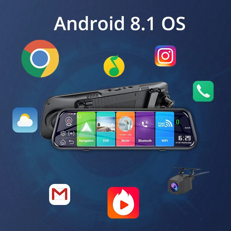 9.66inch Android 4 gam gương chiếu hậu Car DVR với Wifi GPS navigation ống kính kép HD1080P kỷ lục 4 gam Video Recorder máy ảnh