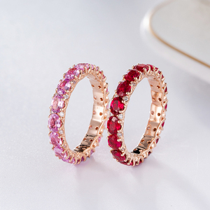 Tối Giản Engagement Wedding Phụ Nữ Jewelry 18K Vàng Tự Nhiên <span class=keywords><strong>Ruby</strong></span> & Kim Cương Đá Quý Tùy Chỉnh Stackable Eternity Band Nhẫn - Product Image 3